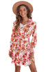 V Neck Long Sleeve Tie Waist Mini Dress